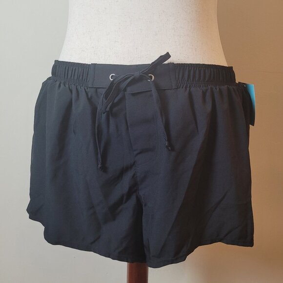 Bal Harbour Swim Shorts Women's 1X black Taslan plus sport gym brief tie pockets - Picture 1 of 16